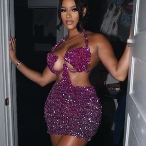 PURPLE SEQUIN BIRTHDAY MINI DRESS BY CALECHIE